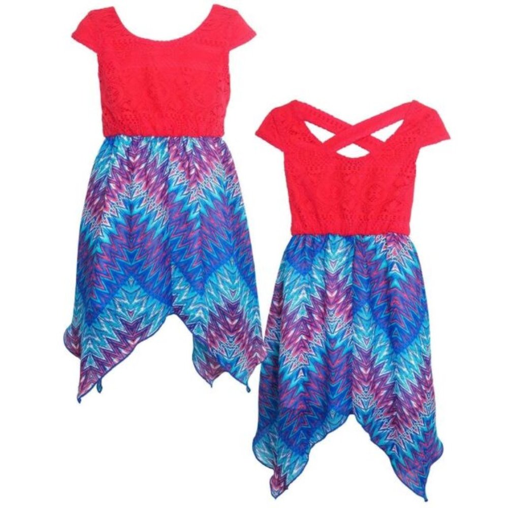 Pink & Blue GIRLS Handkerchief Edge Hem Dress XL